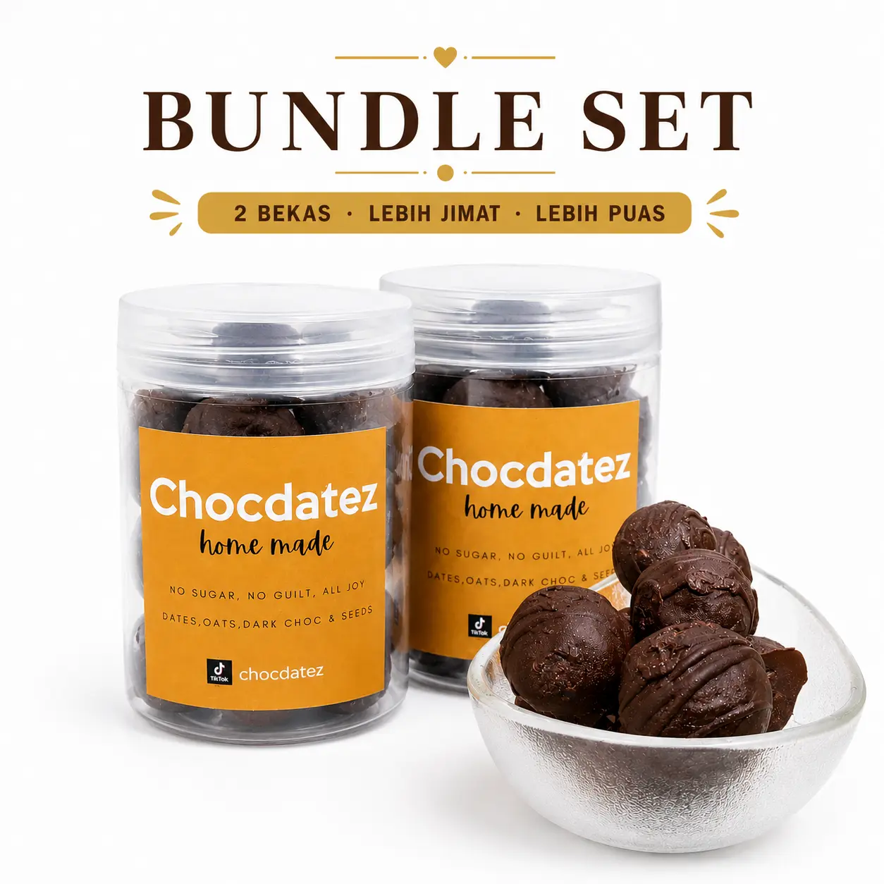 BUNDLE SET JIMAT ChocDatez, Snack Chocolate Kurma 2 Bekas