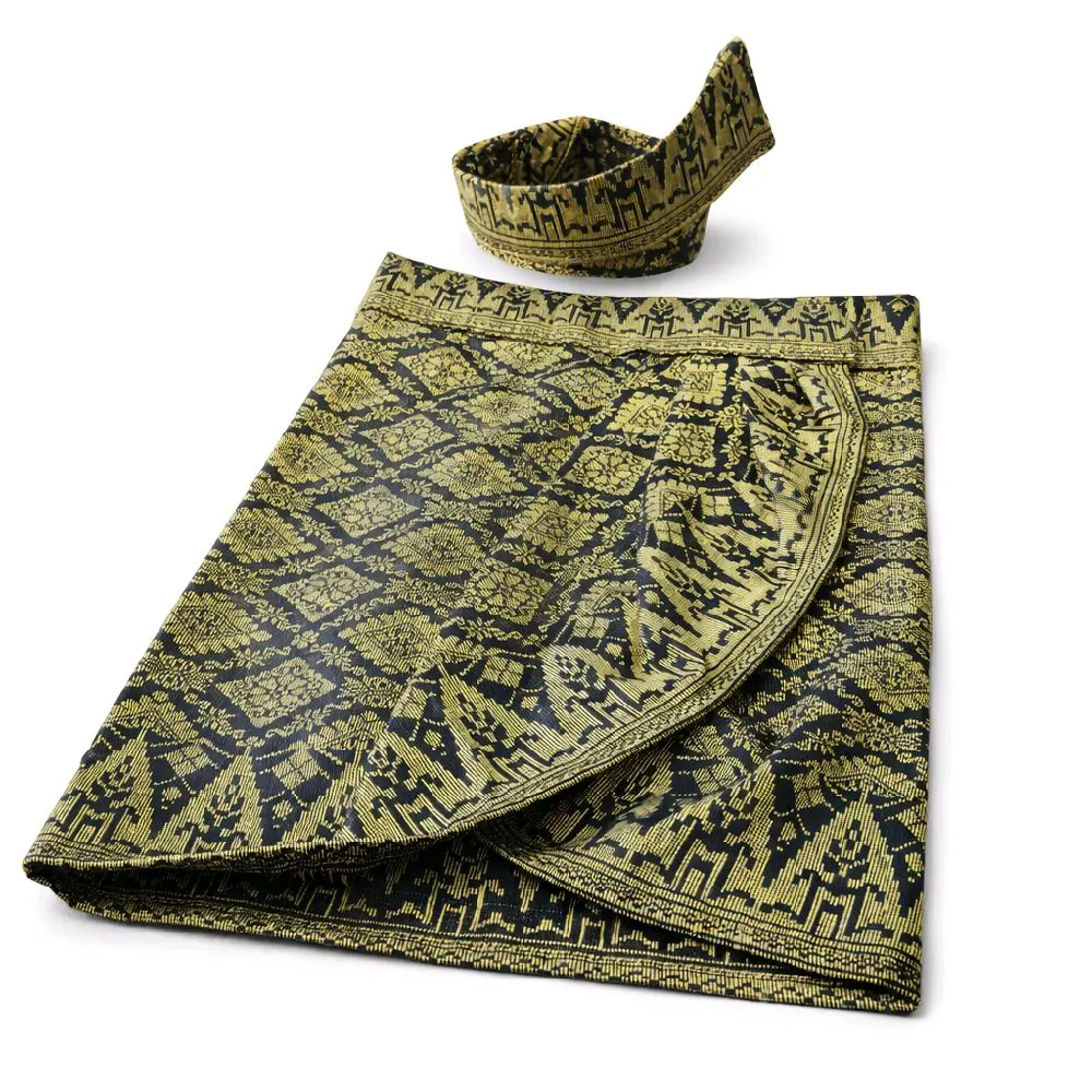 Set Tanjak Helang Menyambar + Sampin Instant Andika Songket Bunga Penuh Merah Sulam Silver - Modern Tanjak with Samping