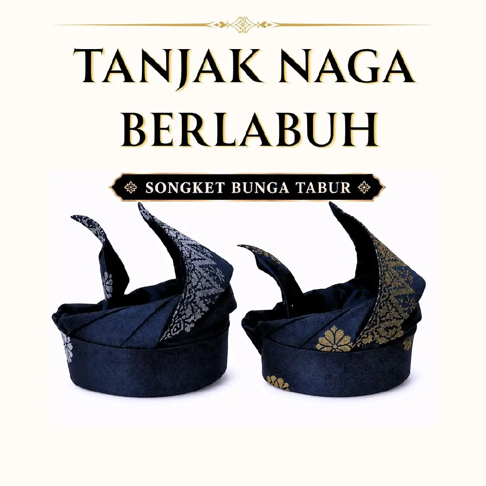 Tanjak Naga Berlabuh songket Bunga Tabur Hitam Gold /Hitam Silver