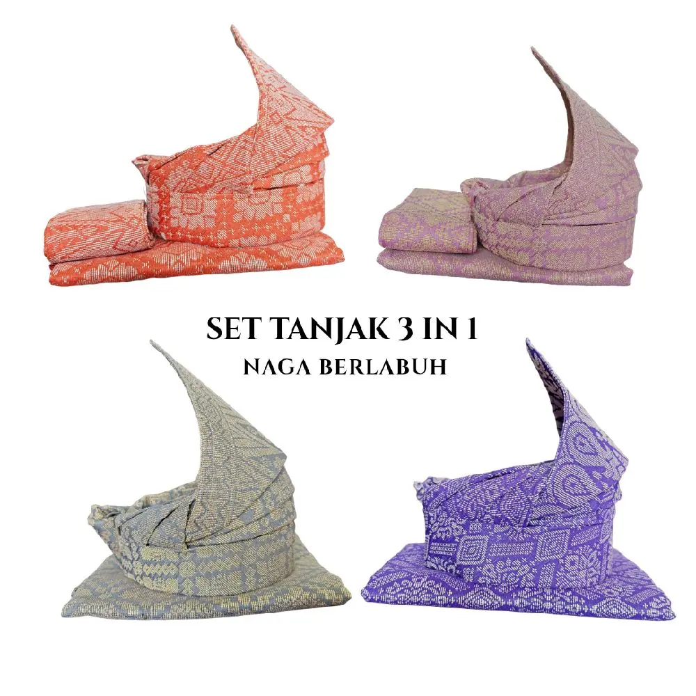 Set Tanjak Pengantin 3in1 Naga Berlabuh songket + tanjak+ bengkong for Malay wedding costume