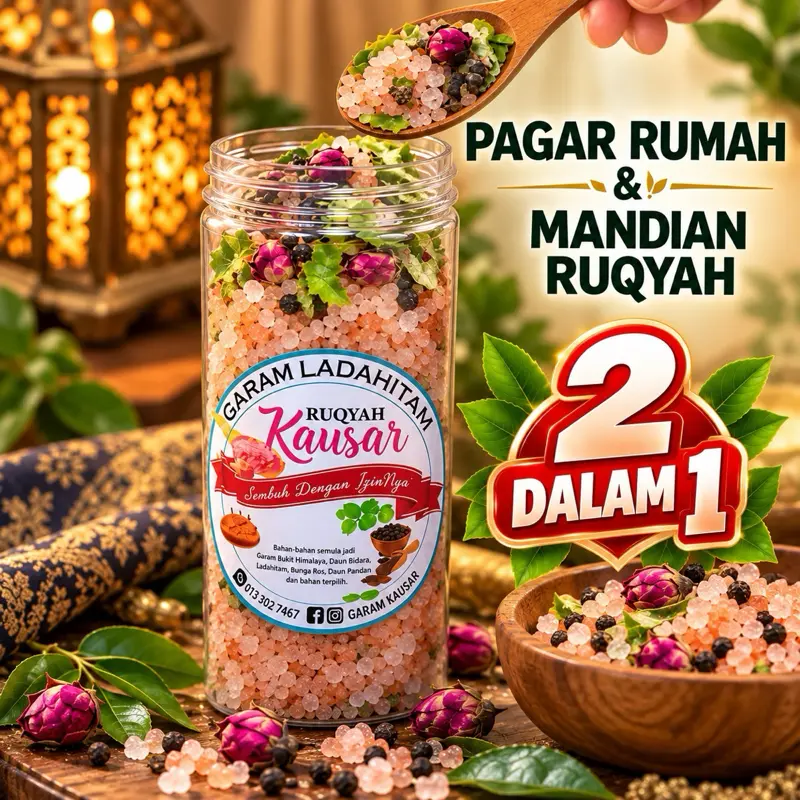 GARAM MANDIAN & PAGAR KAWASAN/RUMAH/KEDAI BISNES SIAP RUQYAH Membaiki Aura Diri, HarumLena Tidur 600gms Bath Salt