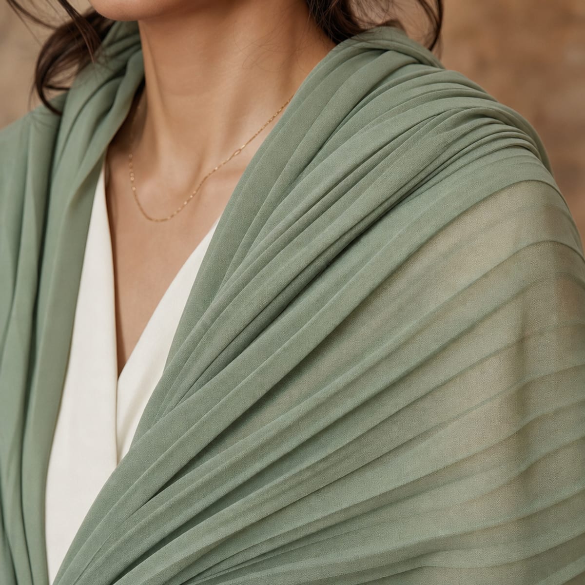 Shawl Chiffon Pleated — Sage