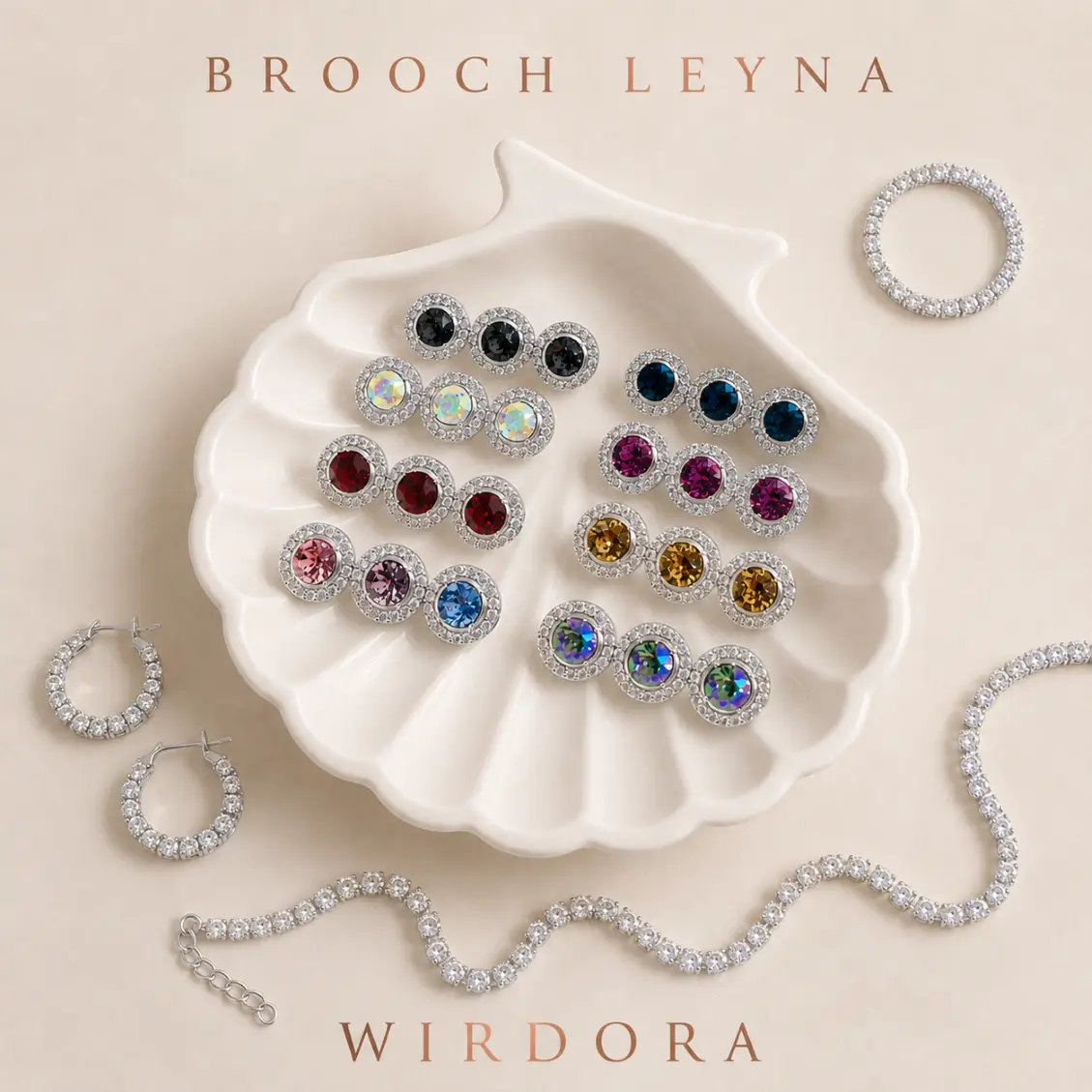 Wirdora Brooch Leyna Long Shoulder Brooch For Hijab Embellished With Swarovski Crystal